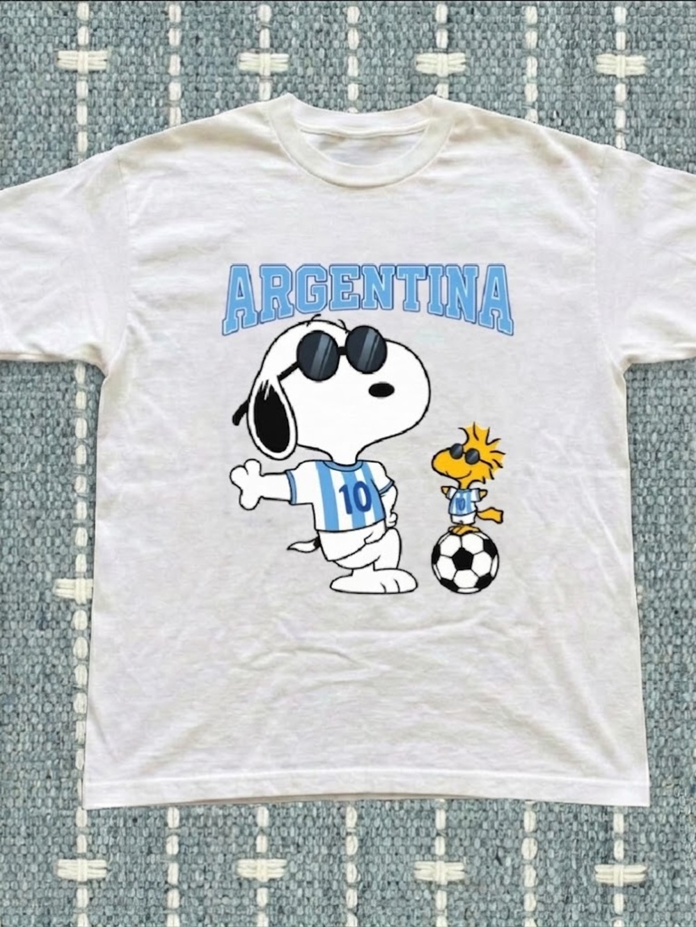 Gildan White Argentina Snoopy & Woodstock Soccer Tee